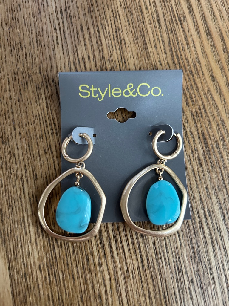 Style Co Gold-Tone Hoop Earrings With Faux Turquoise Drops 23$